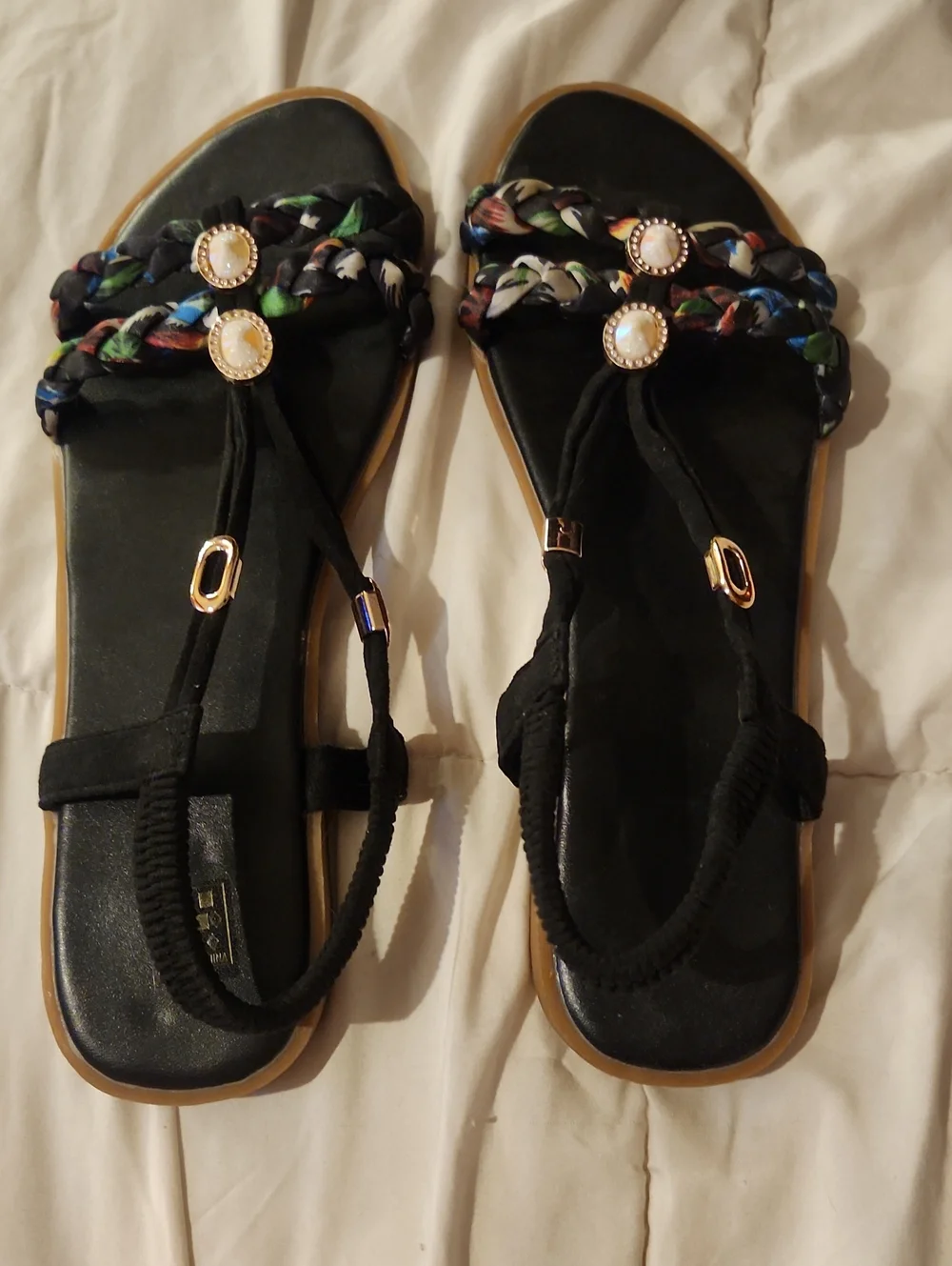 Black Braided Gem-Accent Women's Sandals